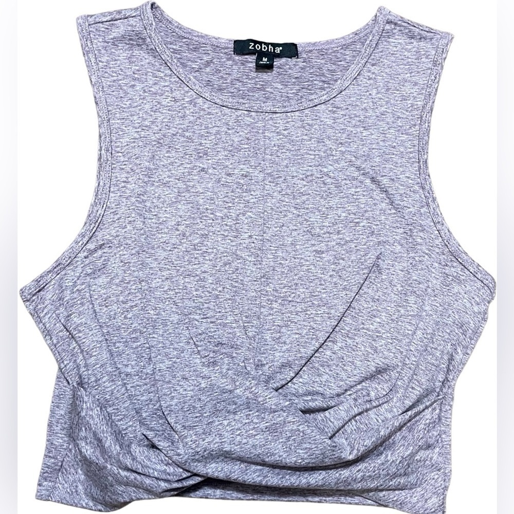 Zobha Melange Twist Crop Top Heather Black Plum Women’s Size Medium Yoga Top